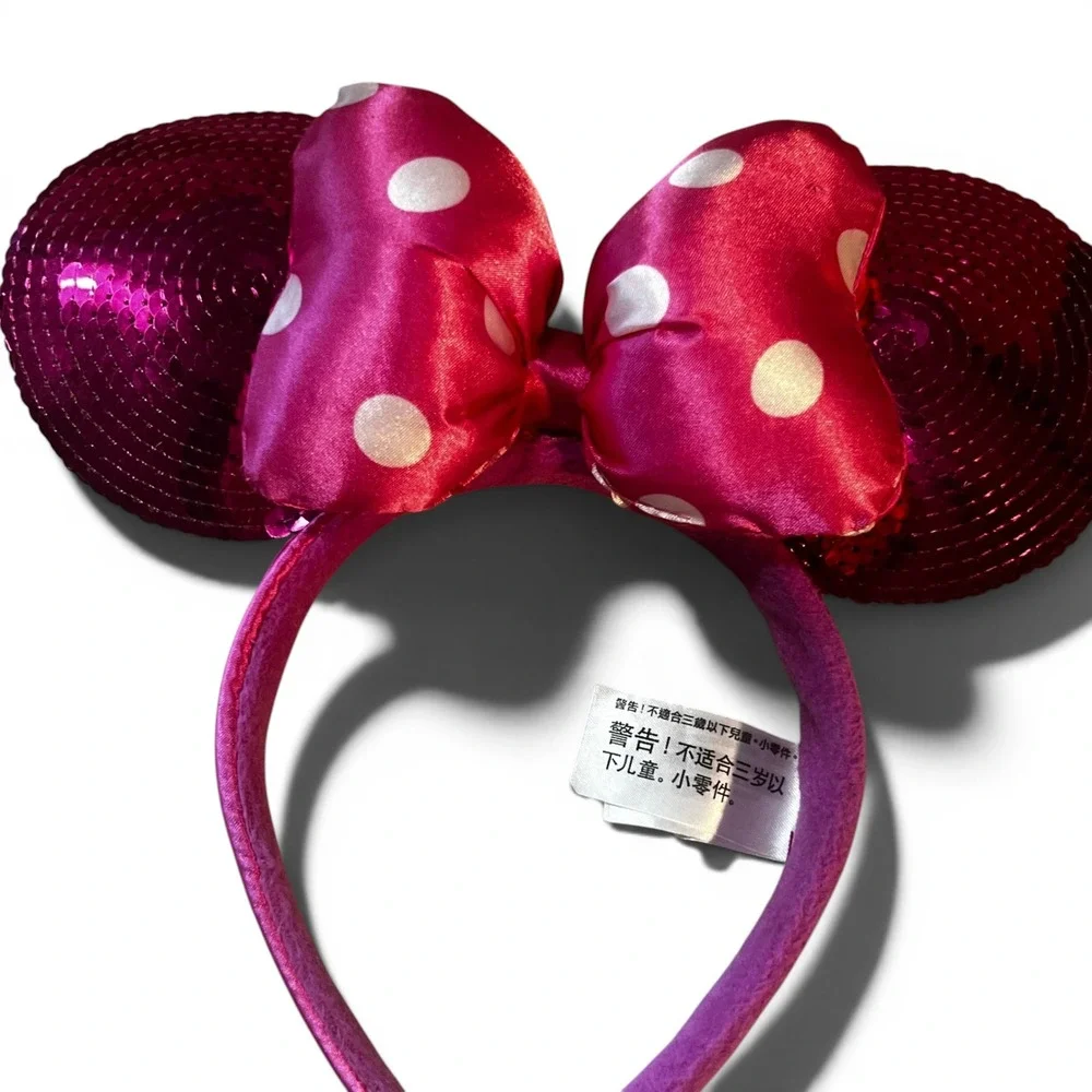 Disney Parks Minnie Mouse Headband Magenta Sequin Polka Dot Bow Ears